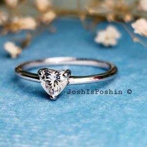 0.50CTW moissanite heart cut ring in white gold over sterling silver